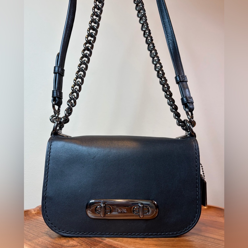 Coach Swagger 20 Saddle Black Leather Shoulder Crossbody 18858 EUC